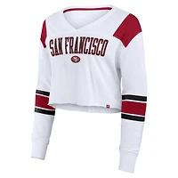 Women's Fanatics White San Francisco 49ers Stretch Cropped Long Sleeve V-Neck T-Shirt