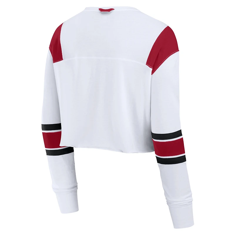 Women's Fanatics White San Francisco 49ers Stretch Cropped Long Sleeve V-Neck T-Shirt