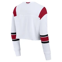 Women's Fanatics White San Francisco 49ers Stretch Cropped Long Sleeve V-Neck T-Shirt