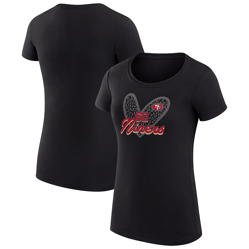 Women's G-III 4Her by Carl Banks Black San Francisco 49ers Super-Slim Fit Lightweight Animal Print Heart T-Shirt