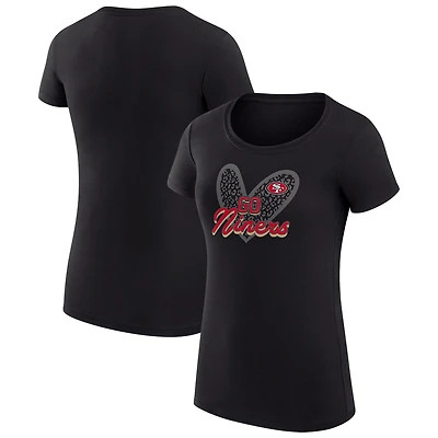 Women's G-III 4Her by Carl Banks Black San Francisco 49ers Super-Slim Fit Lightweight Animal Print Heart T-Shirt