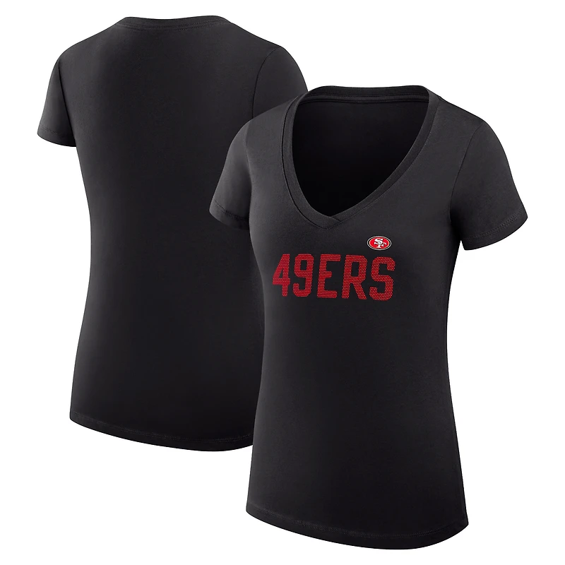 T-shirt à col en V léger et coupe ultra-ajustée G-III 4Her par Carl Banks pour femme, imprimé pois, noir, San Francisco 49ers