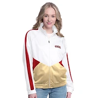 Women's G-III 4Her by Carl Banks White/Scarlet San Francisco 49ers Rally Rhinestone Full-Zip Track Jacket
