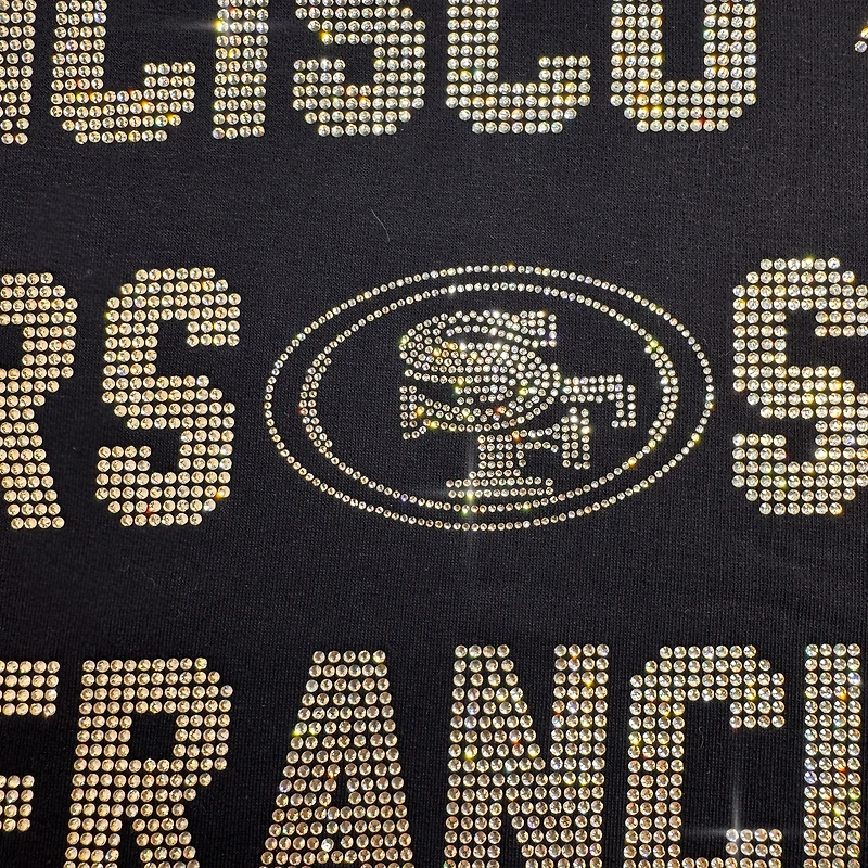 Sweat-shirt noir Gameday Couture pour femme, coupe décontractée, épaules tombantes, motif Hype Era, avec texte en strass, des 49ers de San Francisco