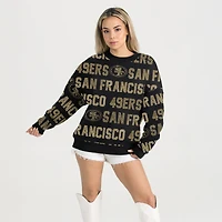 Sweat-shirt noir Gameday Couture pour femme, coupe décontractée, épaules tombantes, motif Hype Era, avec texte en strass, des 49ers de San Francisco