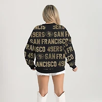 Sweat-shirt noir Gameday Couture pour femme, coupe décontractée, épaules tombantes, motif Hype Era, avec texte en strass, des 49ers de San Francisco
