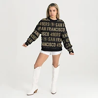 Sweat-shirt noir Gameday Couture pour femme, coupe décontractée, épaules tombantes, motif Hype Era, avec texte en strass, des 49ers de San Francisco