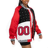 Veste bomber surdimensionnée à boutons-pression et strass Gameday Couture pour femme des 49ers de San Francisco, couleur écarlate/noir, avec logo Hot Shot