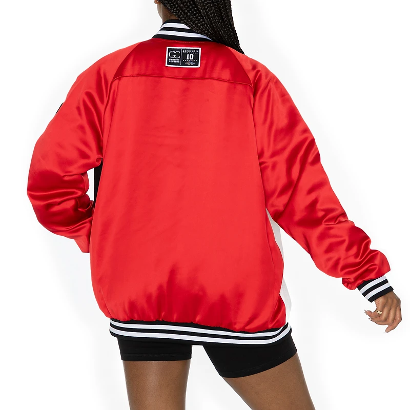 Veste bomber surdimensionnée à boutons-pression et strass Gameday Couture pour femme des 49ers de San Francisco, couleur écarlate/noir, avec logo Hot Shot