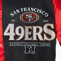 Veste bomber surdimensionnée à boutons-pression et strass Gameday Couture pour femme des 49ers de San Francisco, couleur écarlate/noir, avec logo Hot Shot