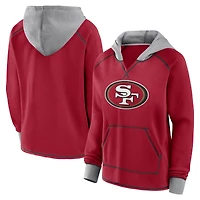 Women's Logo Athletic Scarlet San Francisco 49ers Boom Fleece Pullover V-Neck Hoodie