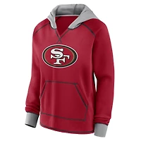 Women's Logo Athletic Scarlet San Francisco 49ers Boom Fleece Pullover V-Neck Hoodie