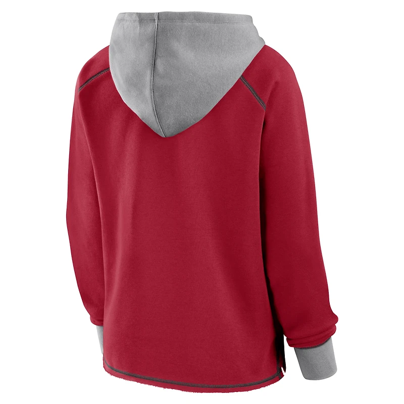 Women's Logo Athletic Scarlet San Francisco 49ers Boom Fleece Pullover V-Neck Hoodie