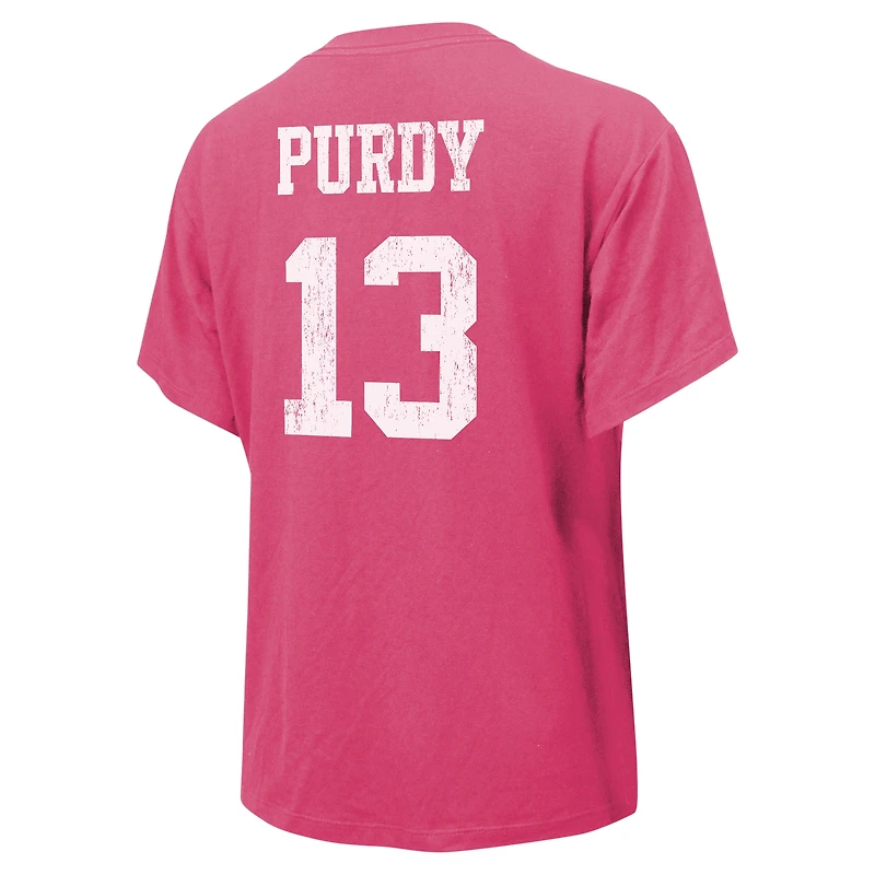T-shirt avec nom et numéro Majestic Threads pour femmes Brock Purdy rose San Francisco 49ers