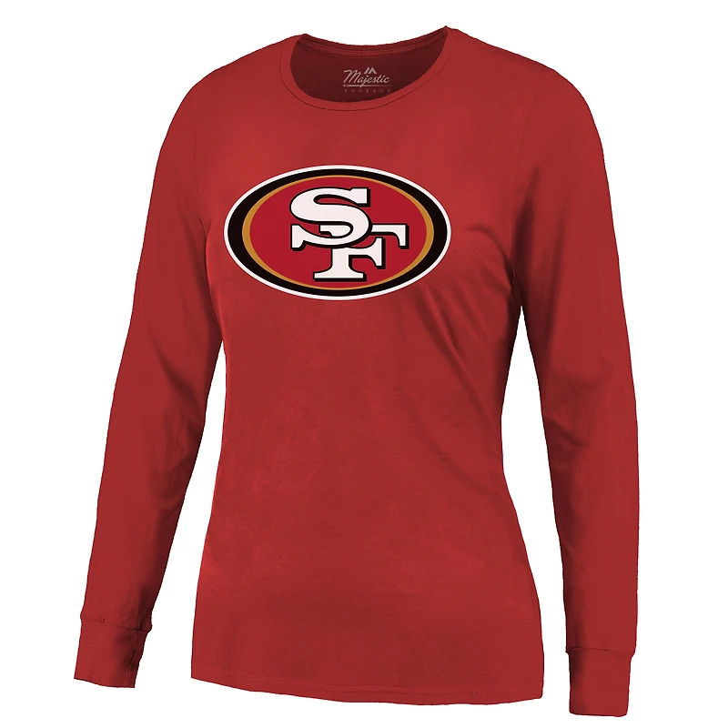 T-shirt à manches longues pour femme Majestic Threads Brock Purdy Scarlet avec nom et numéro du joueur des 49ers de San Francisco