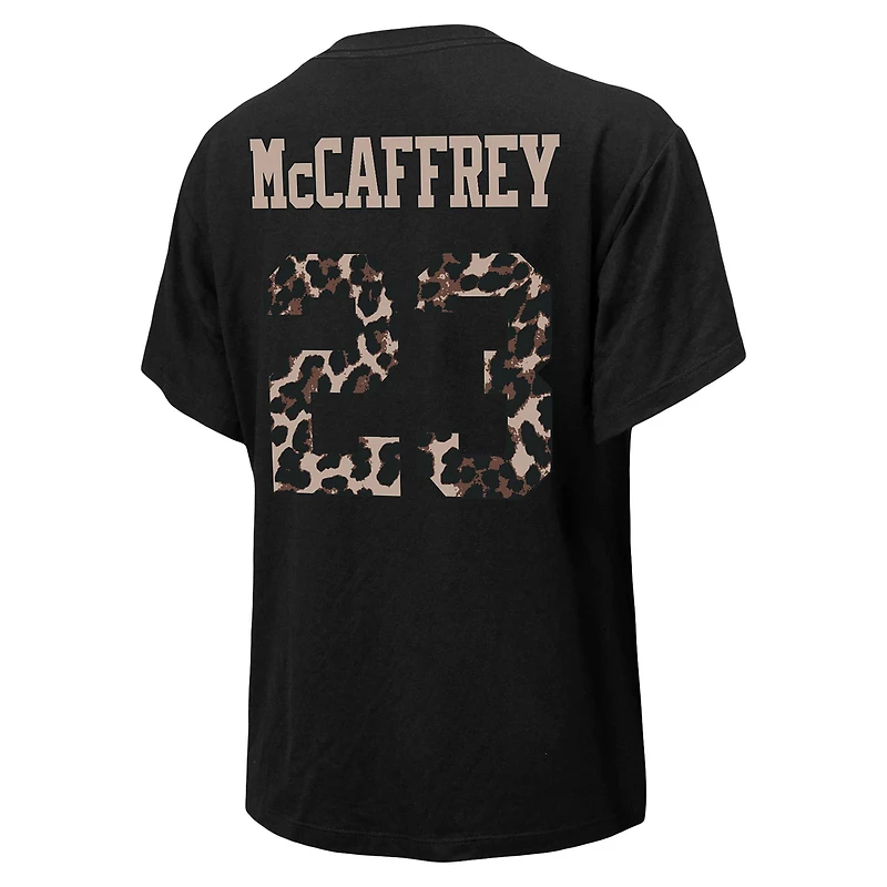 T-shirt Majestic Threads Christian McCaffrey pour femmes, noir, San Francisco 49ers, léopard, nom et numéro du joueur