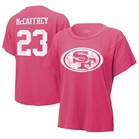T-shirt rose avec nom et numéro des San Francisco 49ers de Christian McCaffrey Majestic Threads pour femmes