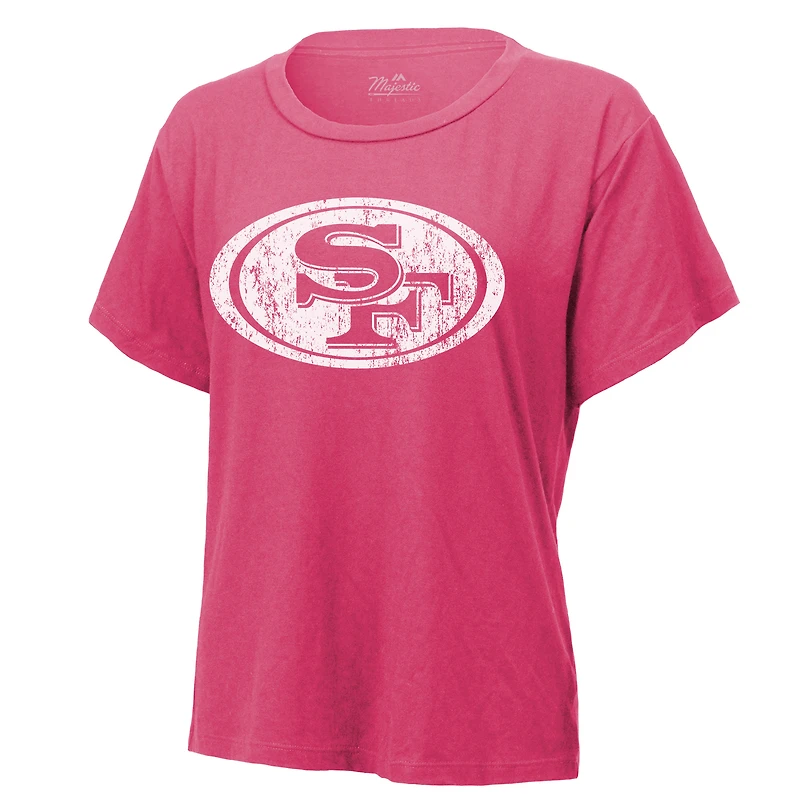 T-shirt rose avec nom et numéro des San Francisco 49ers de Christian McCaffrey Majestic Threads pour femmes
