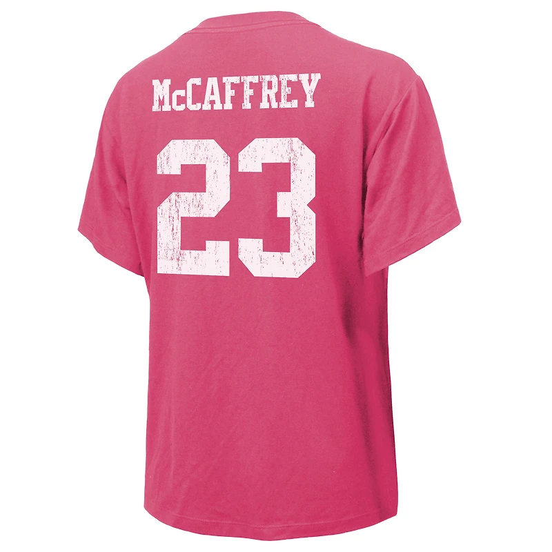 T-shirt rose avec nom et numéro des San Francisco 49ers de Christian McCaffrey Majestic Threads pour femmes