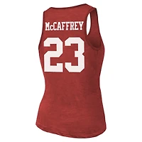 Débardeur tri-mélange avec nom et numéro Majestic Threads Christian McCaffrey Scarlet San Francisco 49ers pour femmes
