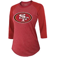 Women's Majestic Threads Christian McCaffrey Scarlet San Francisco 49ers Player Name & Number Tri-Blend 3/4-Sleeve Fitted T-Shirt