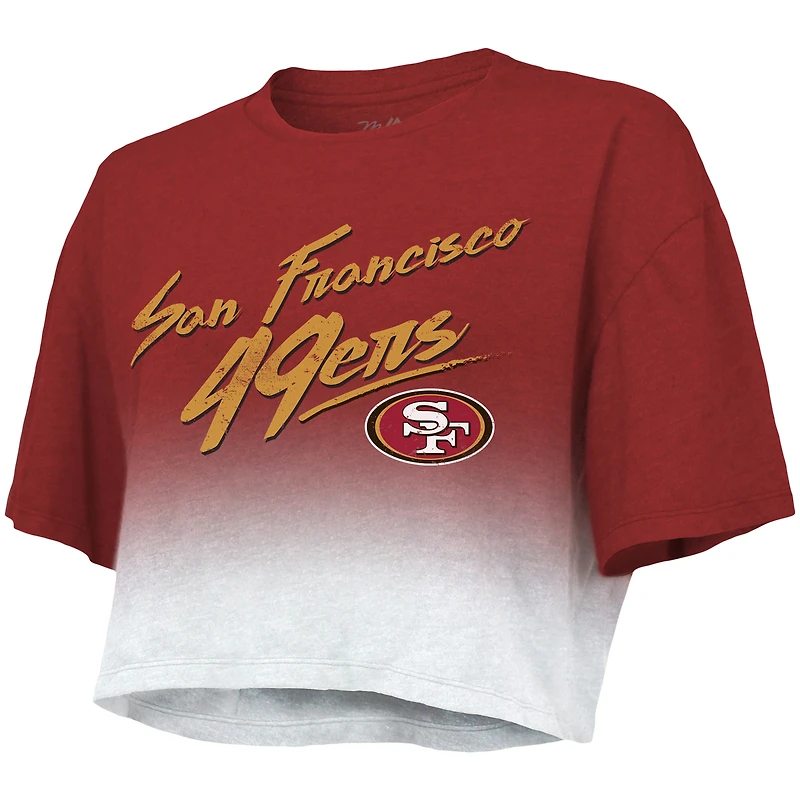 Haut court Majestic Threads George Kittle écarlate/blanc pour femmes, San Francisco 49ers, nom et numéro du joueur, teinture par immersion