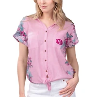 Women's Margaritaville Pink San Francisco 49ers Stadium Tie-Front Button-Up Shirt