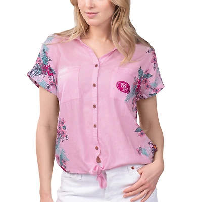 Chemise boutonnée nouée sur le devant du stade des 49ers de San Francisco rose Margaritaville pour femmes