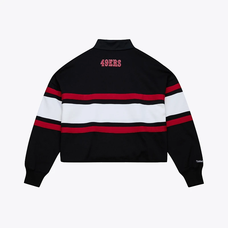 Women's Mitchell & Ness Black San Francisco 49ers Cropped Long Sleeve Rugby Polo