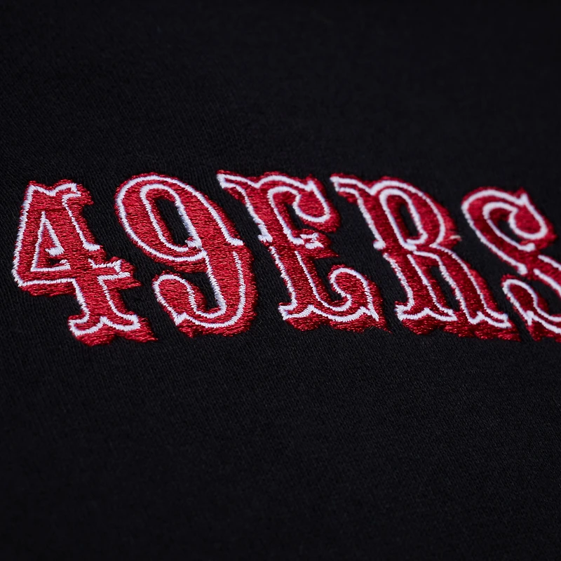 Women's Mitchell & Ness Black San Francisco 49ers Cropped Long Sleeve Rugby Polo