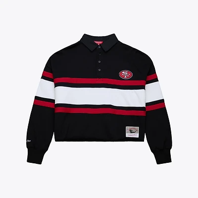 Women's Mitchell & Ness  Black San Francisco 49ers Cropped Long Sleeve Rugby Polo