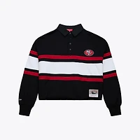 Women's Mitchell & Ness  Black San Francisco 49ers Cropped Long Sleeve Rugby Polo