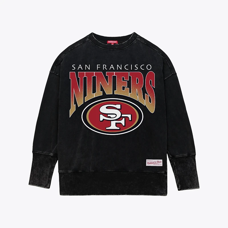 Sweat-shirt ras du cou noir délavé minéral Delineate de Mitchell & Ness pour femme, San Francisco 49ers