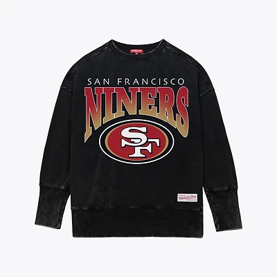 Women's Mitchell & Ness  Black San Francisco 49ers Delineate Mineral Wash Crewneck Sweatshirt