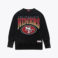 Women's Mitchell & Ness  Black San Francisco 49ers Delineate Mineral Wash Crewneck Sweatshirt