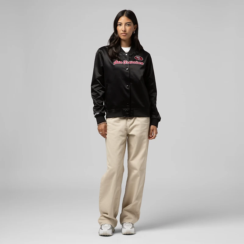 Women's Mitchell & Ness Black San Francisco 49ers Full-Snap Satin Jacket
