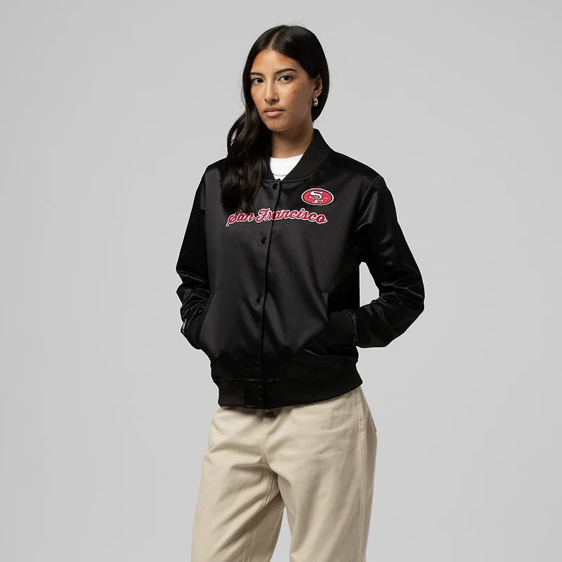 Women's Mitchell & Ness Black San Francisco 49ers Full-Snap Satin Jacket