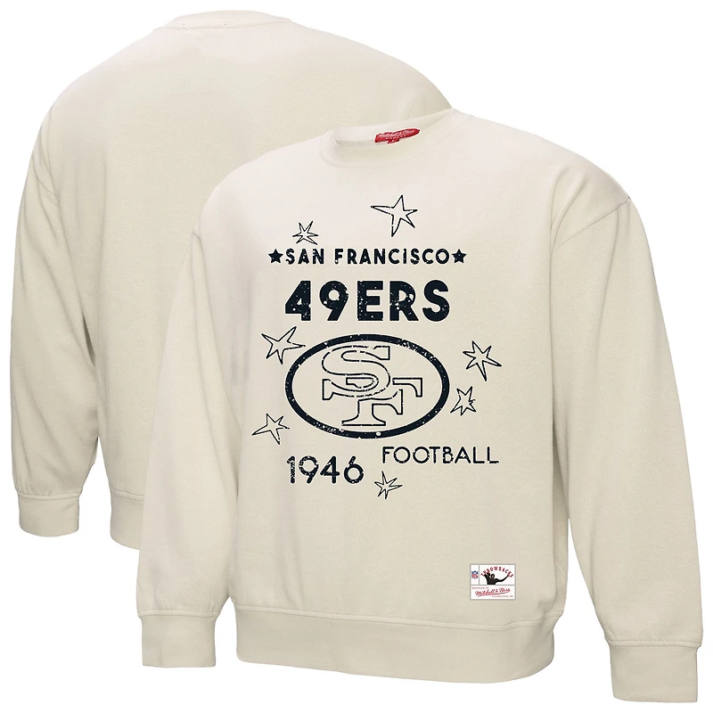 Sweat-shirt Mitchell & Ness crème grande taille pour femme, motif étoile filante des San Francisco 49ers