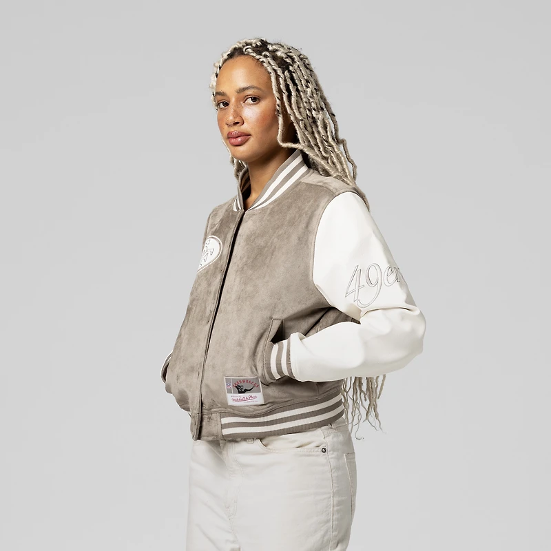 Women's Mitchell & Ness  Tan San Francisco 49ers Full-Snap Varsity Jacket