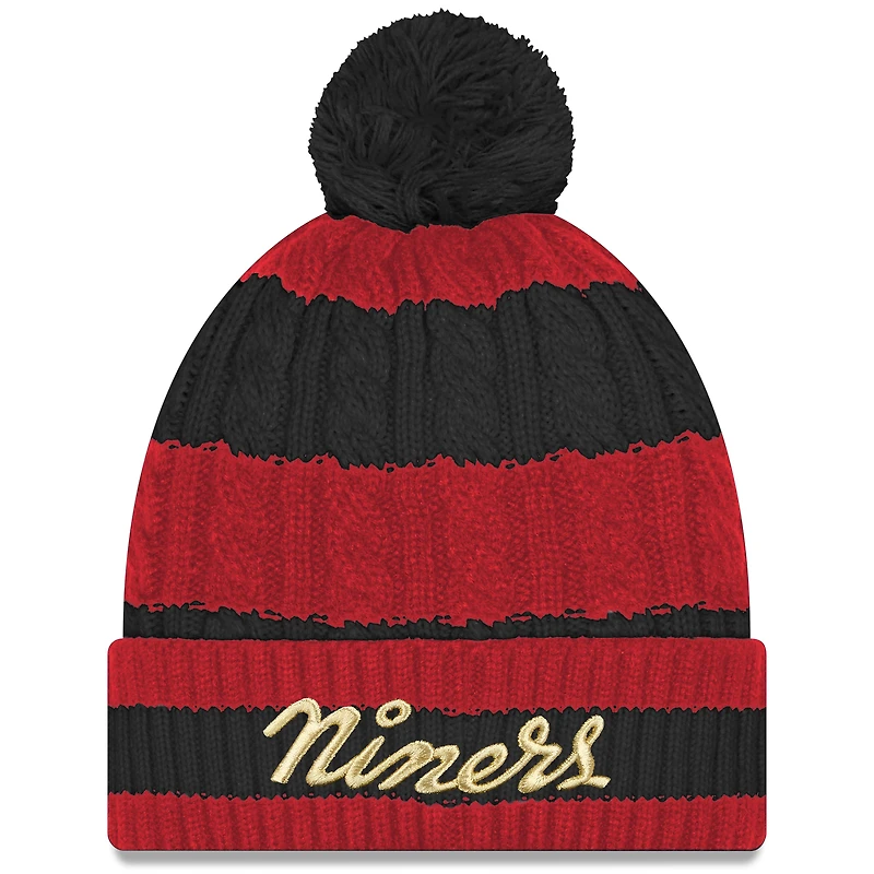 Women's New Era Black San Francisco 49ers 2025 Rivalries Collection Braided Cuffed Knit Hat with Pom