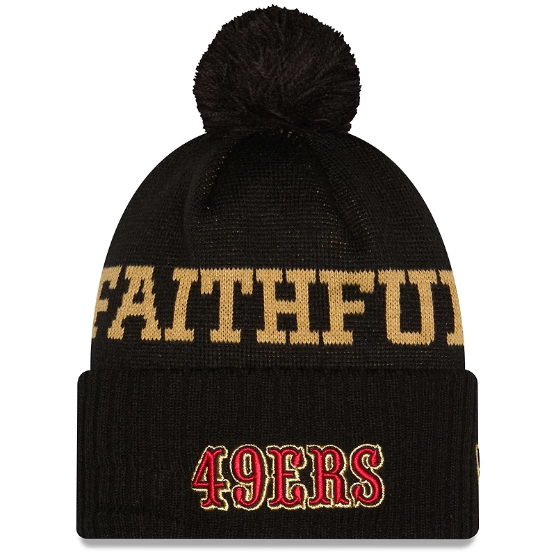 Women's New Era Black San Francisco 49ers 2025 Rivalries Collection Fan Pack Braided Cuffed Knit Hat with Pom