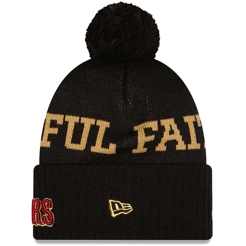 Women's New Era Black San Francisco 49ers 2025 Rivalries Collection Fan Pack Braided Cuffed Knit Hat with Pom