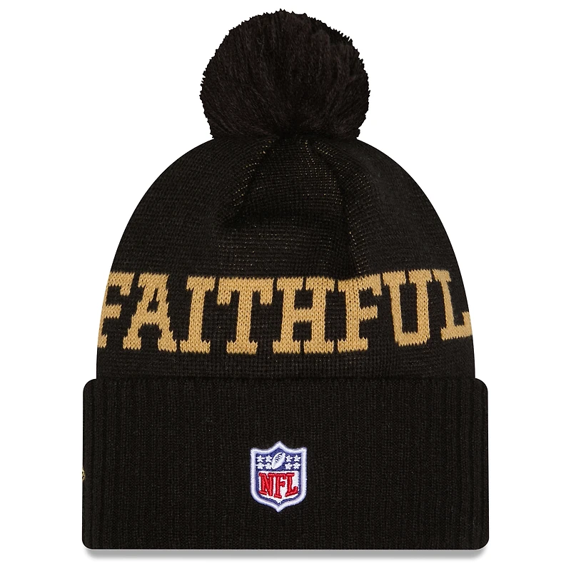Women's New Era Black San Francisco 49ers 2025 Rivalries Collection Fan Pack Braided Cuffed Knit Hat with Pom
