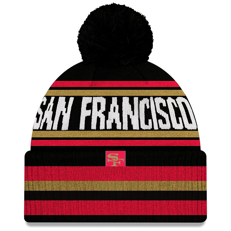 Bonnet en tricot à revers classique avec pompon New Era pour femme, collection Rivalries 2025, San Francisco 49ers, noir
