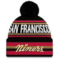 Bonnet en tricot à revers classique avec pompon New Era pour femme, collection Rivalries 2025, San Francisco 49ers, noir