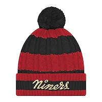 Women's New Era Scarlet San Francisco 49ers 2025 Rivalries Collection Fan Pack Braided Cuffed Knit Hat with Pom
