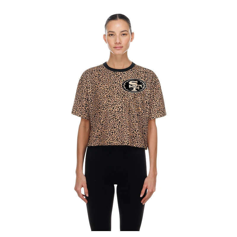 Women's New Era  Brown San Francisco 49ers Mom & Me Leopard Boxy Cropped T-Shirt