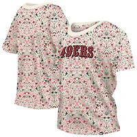 T-shirt à col rond floral Glam Game de San Francisco 49ers New Era pour femme, couleur crème