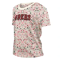 T-shirt à col rond floral Glam Game de San Francisco 49ers New Era pour femme, couleur crème