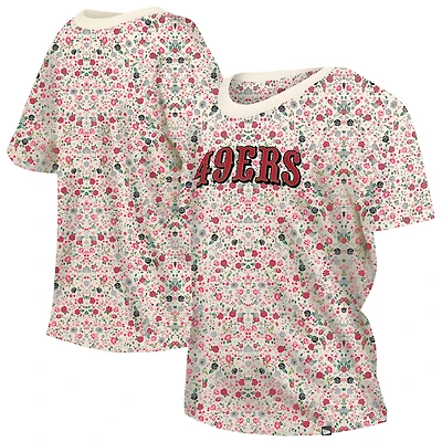 T-shirt à col rond floral Glam Game de San Francisco 49ers New Era pour femme, couleur crème